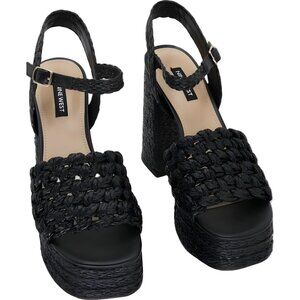 Nine West Vadyn Woven Platform Block Heel Sandals Black Women US 8.5M